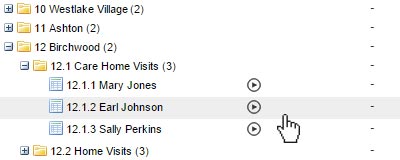Example project and task structure for a care worker using NFC time tracking